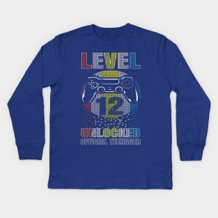 Official Teenager 12th Birthday T-Shirt Level 12 Unlocked Kids Long Sleeve T-Shirt